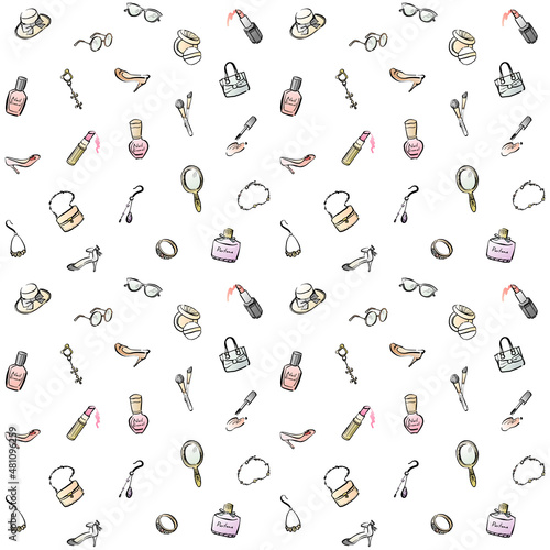 おしゃれアイテム　背景素材　手描き　線画　カラー