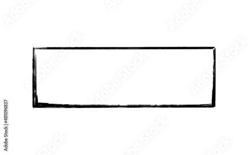 Ink rectangle stamp. Grunge empty black frame. Square border. Rubber stamp imprint. Vector illustration isolated on white background.