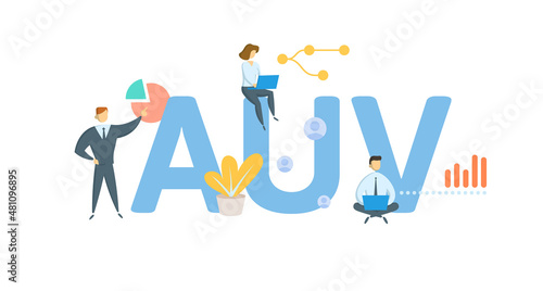 AUV, Average Unit Volume. Concept with keyword, people and icons. Flat vector illustration. Isolated on white.