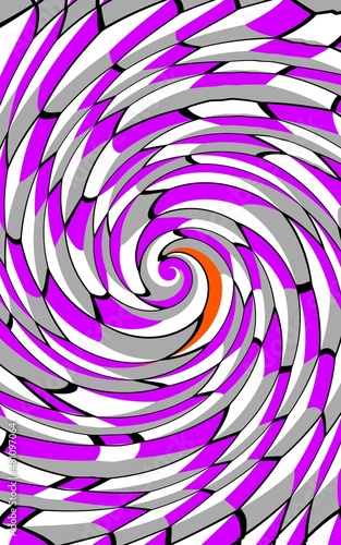 bright vivid purple and white Escher cube illusion puzzle patterns and design with a single orange coloured cube in the middle