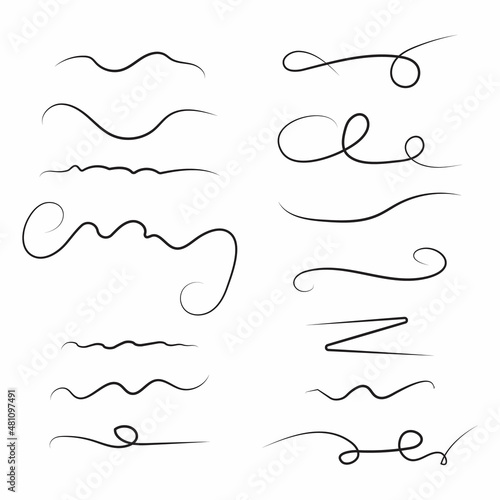 Hand drawn collection of curly swishes, swashes, swoops. Calligraphy swirl. Highlight text elements.