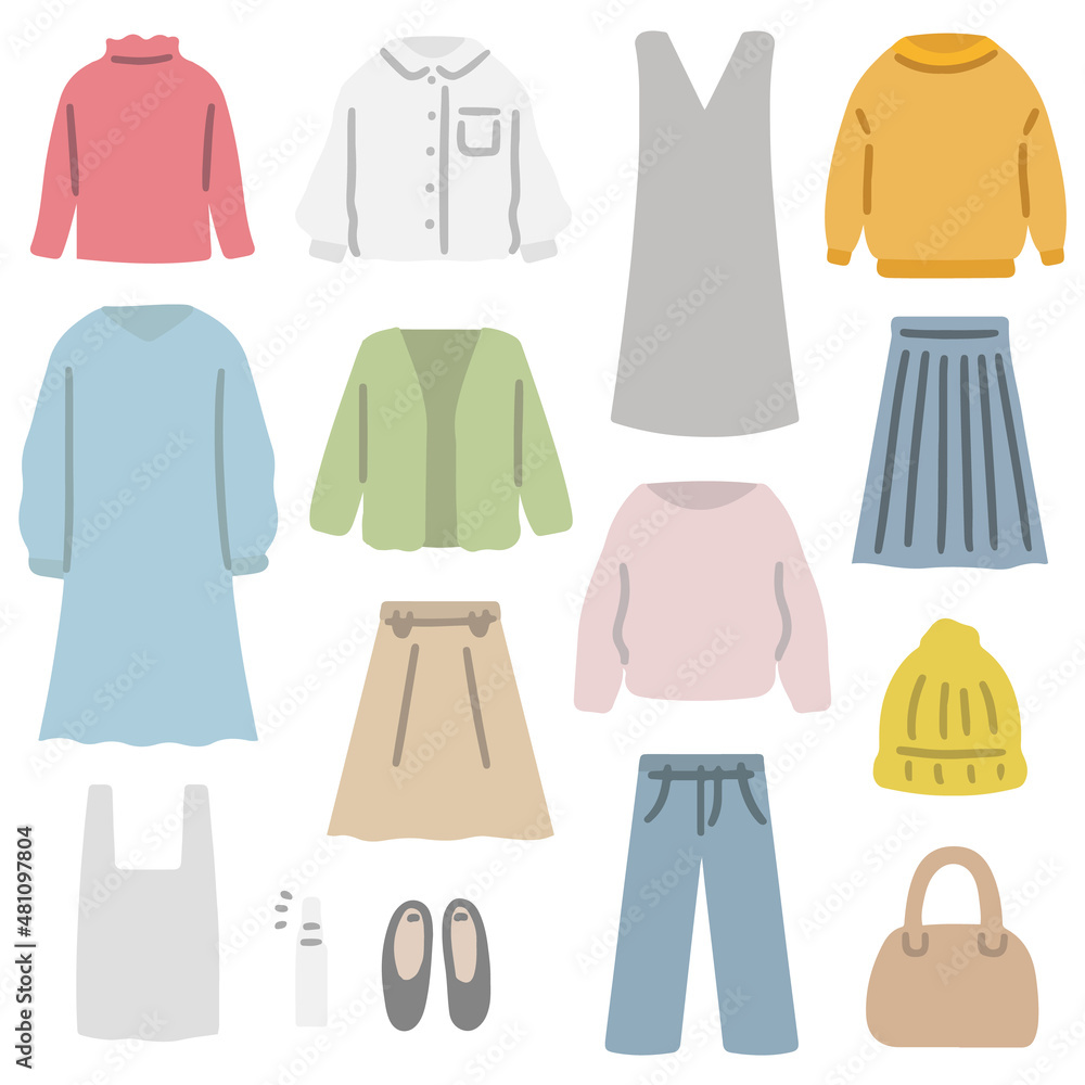 洋服 ファッション フラット イラスト セット 洋服 ファッション フラット イラスト セット