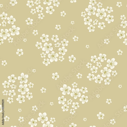 Seamless vintage pattern. Small white flowers. Beige background. vector texture. fashionable print for textiles, wallpaper and packaging.