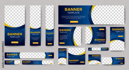 Abstract banner design web template Set, Horizontal header web banner. Modern Gradient Blue cover header background for website design, Social Media Cover ads banner, flyer, invitation card