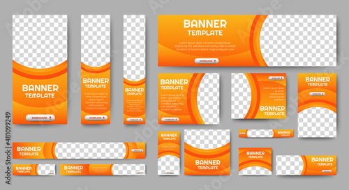 Modern Orange banner design web template Set, Horizontal header web banner. Gradient yellow cover header background for website design, Social Media Cover ads banner, flyer, invitation card