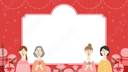 母の日向けフレームテンプレート／カーネーション・女性・プレゼント（アスペクト比 16:9）