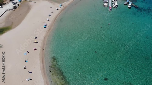Stunning drone view of Stavros Beach In Crete Island