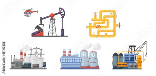 Smokestack industry collection. Petrochemicals, oil extraction and refining