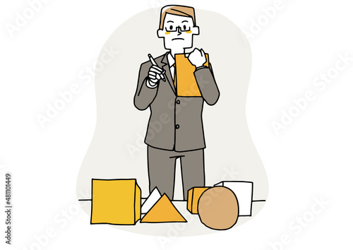 物事の管理をきっちりする男性　温かみのある手描きの人物　ベクターイラスト