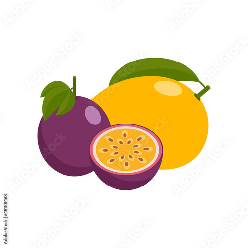 mango and passion fruit. isolated tropical fruits