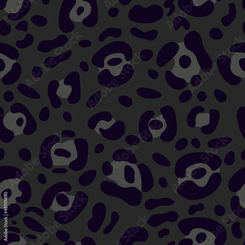 Dark fur leopard vector seamless pattern. Abstract animal design for fabric, textile, background, paper