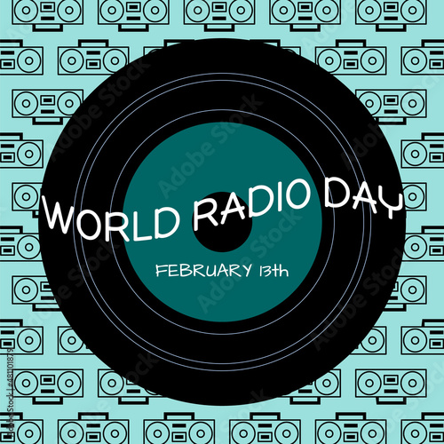 World Radio Day celebration square banner with line art illustration of retro radio background. Also suitable for template for poster, card, cover, ad, etc. EPS8 #02