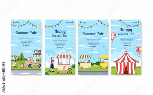 Summer Fair of Carnival, Circus, Fun Fair or Amusement Park Stories Template Flat Illustration Editable of Square Background for Social Media