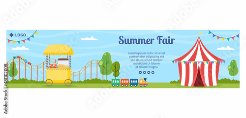Summer Fair of Carnival, Circus, Fun Fair or Amusement Park Banner Template Flat Illustration Editable of Square Background for Social Media