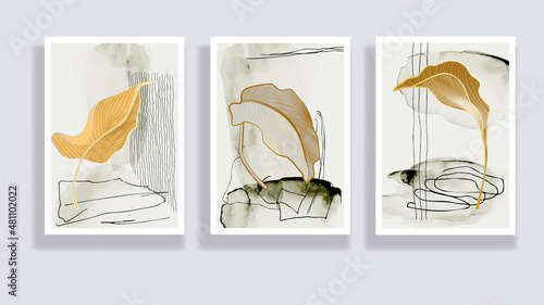 Trendy set of minimalist tropical leaves and abstract forms. Minimal botanical wall art. Mid century modern graphic. Plant art design for social media, blog post, print, cover, wallpaper. Vector