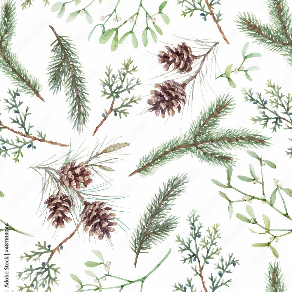 Beautiful vector floral christmas seamless pattern with hand drawn ...