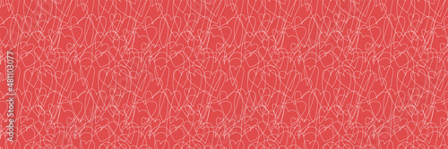 One line heart seamless pattern. Vector hand drawn repeating elements. Fashion print. Red color. Love illustration. Valentine's Day, wedding. Romantic background