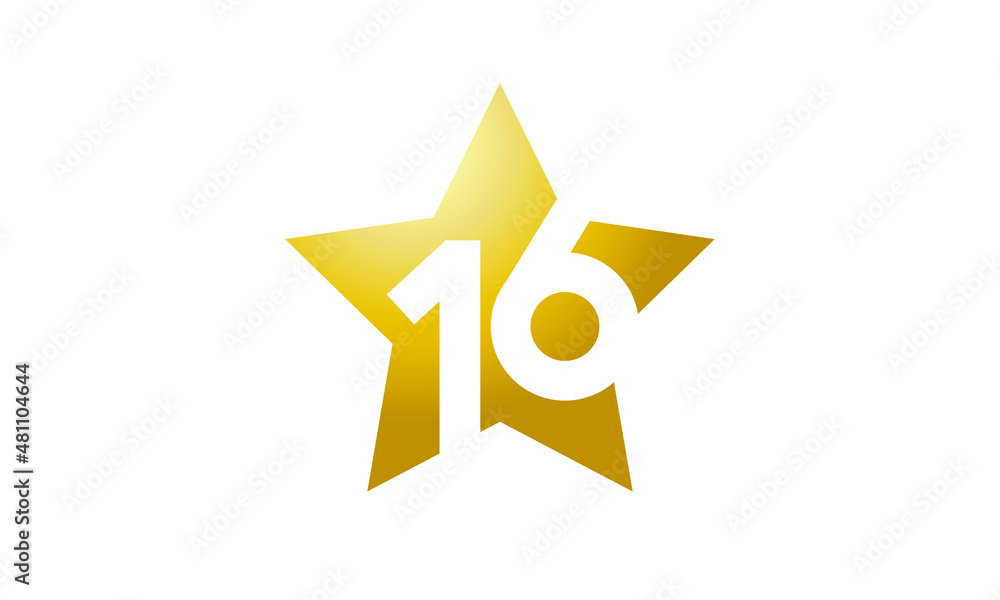 16 Number New Gold Abstract Star Logo 16 Number New Gold Abstract Star Logo