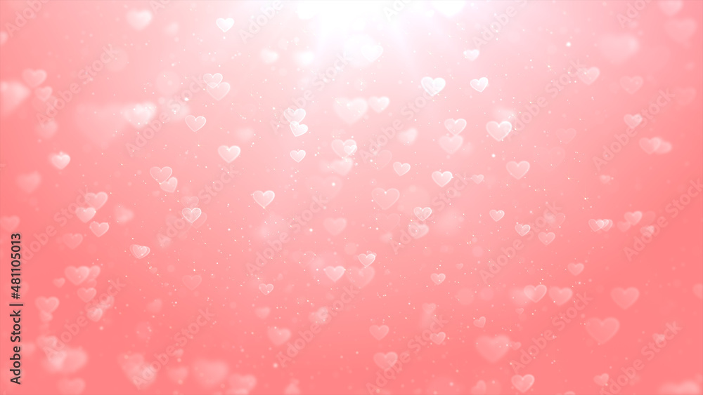Valentine's day abstract background, Flowing red hearts shaped and particles for Valentine's day, Wedding anniversary background concept. 3d rendering