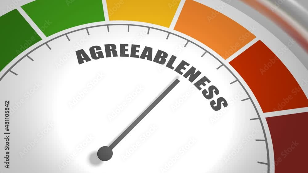 Personality trait of agreeableness measuring device with arrow and scale. 3D render Personality trait of agreeableness measuring device with arrow and scale. 3D render