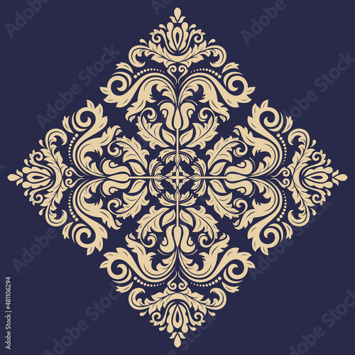 Elegant vintage vector ornament in classic style. Abstract traditional pattern with oriental elements. Classic vintage pattern with golden square