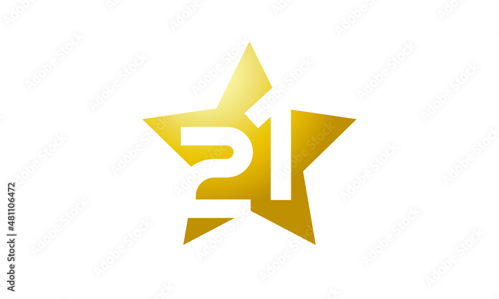 Obraz premium 21 Number New Gold Abstract Star Logo