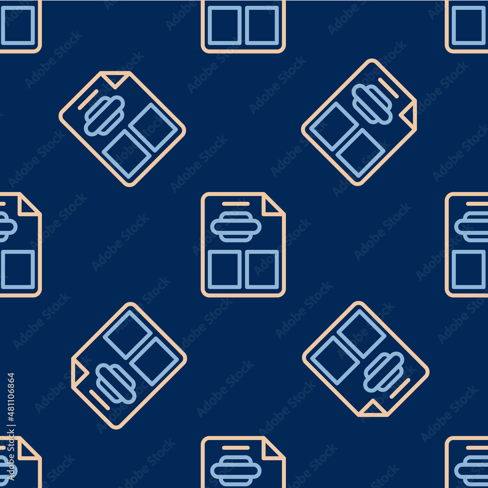 Line Restaurant cafe menu icon isolated seamless pattern on blue background. Vector Line Restaurant cafe menu icon isolated seamless pattern on blue background. Vector