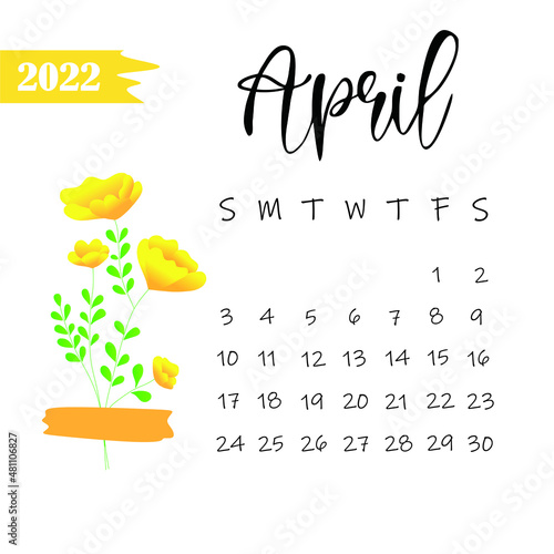 Calendar of 2022 april