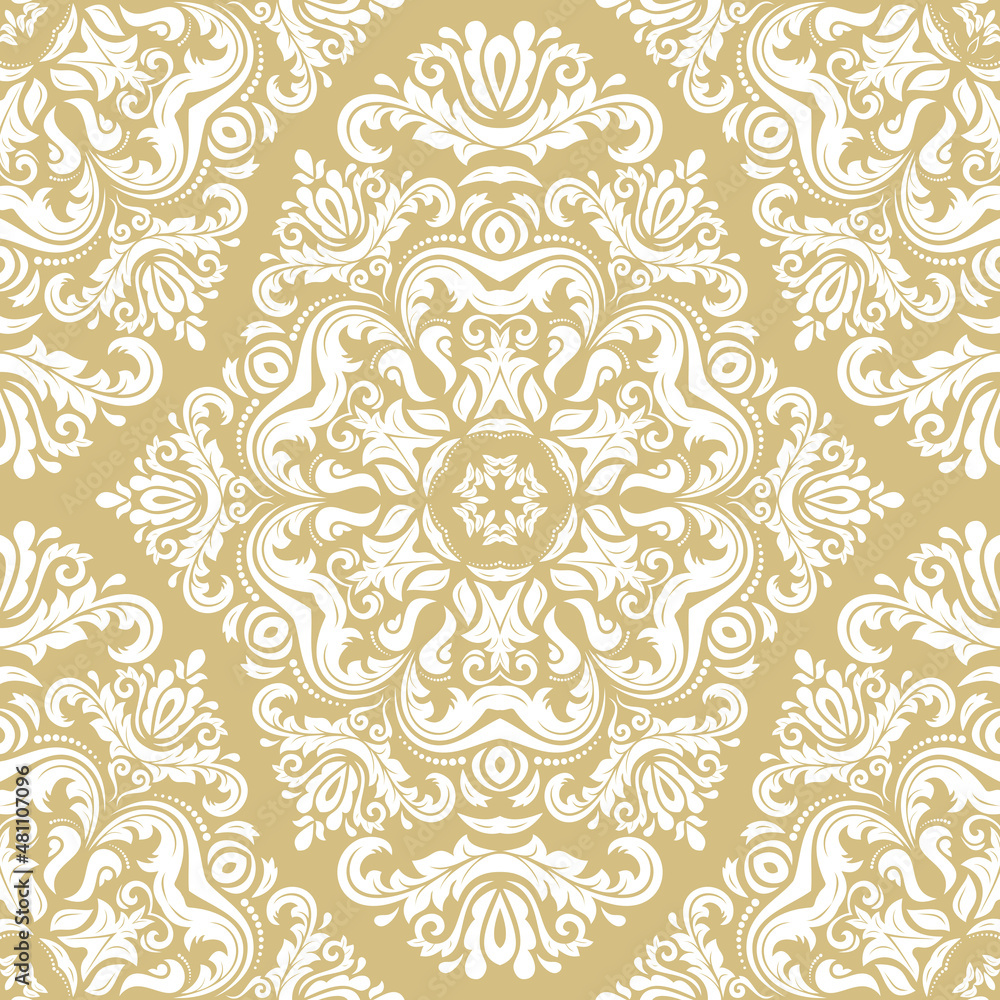 Orient vector classic yellow and white pattern. Seamless abstract background with vintage elements. Orient background. Ornament for wallpapers and packaging Orient vector classic yellow and white pattern. Seamless abstract background with vintage elements. Orient background. Ornament for wallpapers and packaging