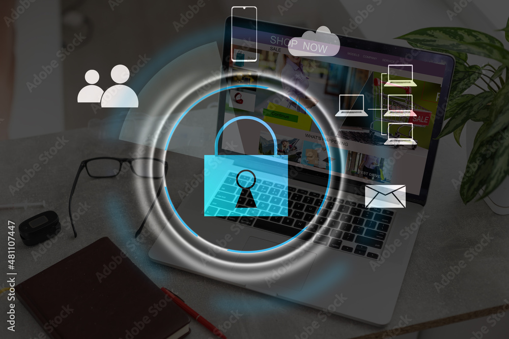 Developing network security system. Internet data security concept. laptop. Developing network security system. Internet data security concept. laptop.