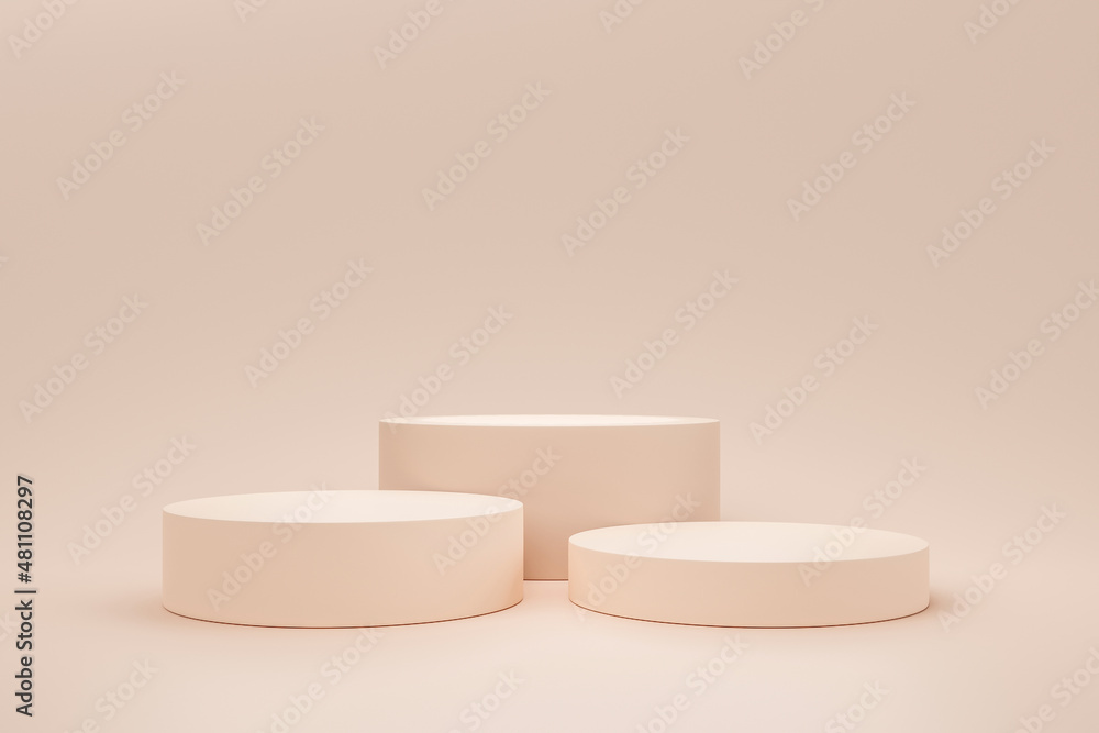 Cylinder beige podium modern pedestal product stand on beige background 3D rendering Cylinder beige podium modern pedestal product stand on beige background 3D rendering