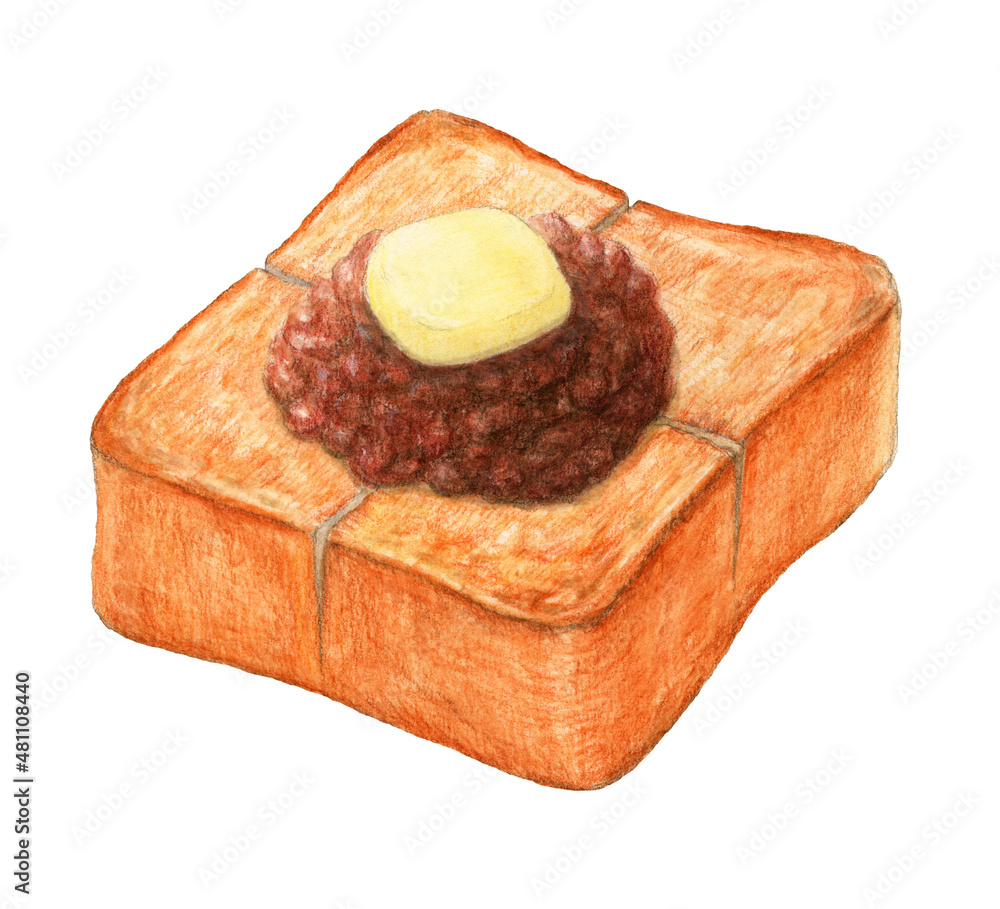 あんバタートースト 手描き 水彩色鉛筆イラスト Stock-Illustration  
