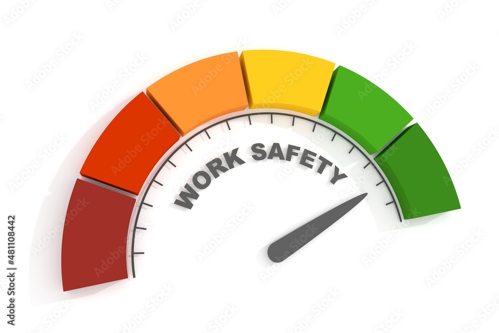Work safety level scale with arrow. 3D Render - obrazy, fototapety, plakaty 