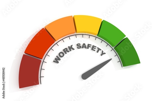 Work safety level scale with arrow. 3D Render