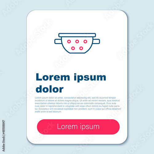Line Kitchen colander icon isolated on grey background. Cooking utensil. Cutlery sign. Colorful outline concept. Vector