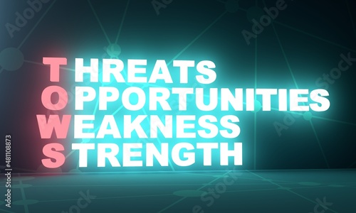 Acronym SWOT - Strengths, Weaknesses, Opportunities, Threats. 3D render