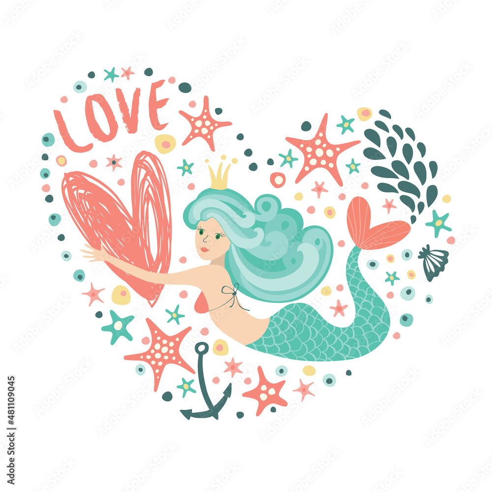 Romantic card with a mermaid.

