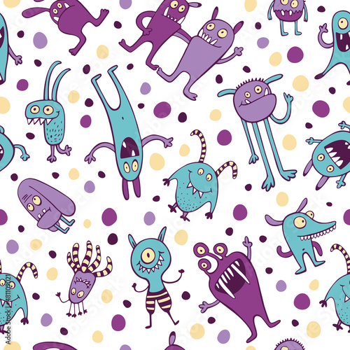 Funny pattern with cute monsters. Happy Birthday. 