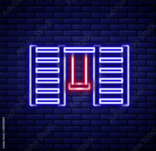 Glowing neon line Wooden Swedish wall icon isolated on brick wall background. Swedish stairs. Colorful outline concept. Vector