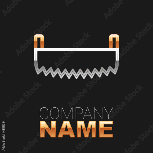 Line Two-handed saw icon isolated on black background. Colorful outline concept. Vector