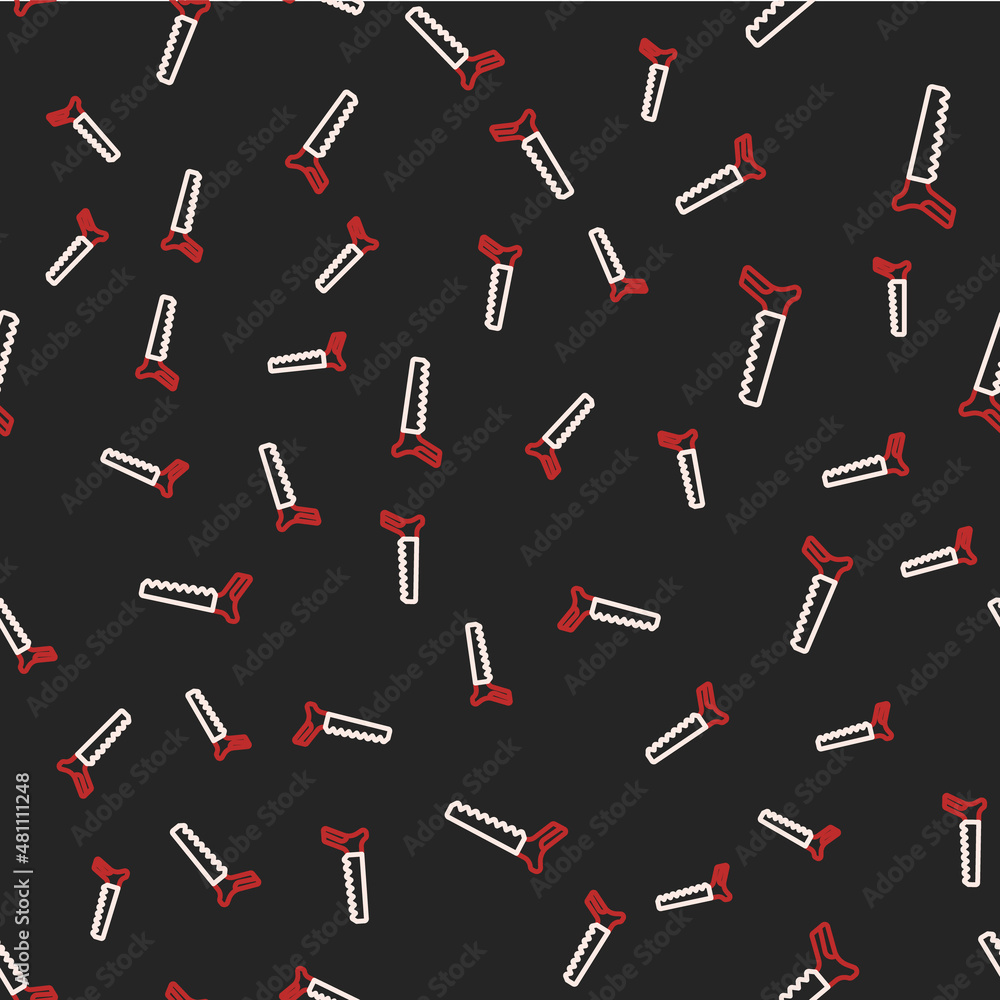 Line Hand saw icon isolated seamless pattern on black background. Vector Line Hand saw icon isolated seamless pattern on black background. Vector