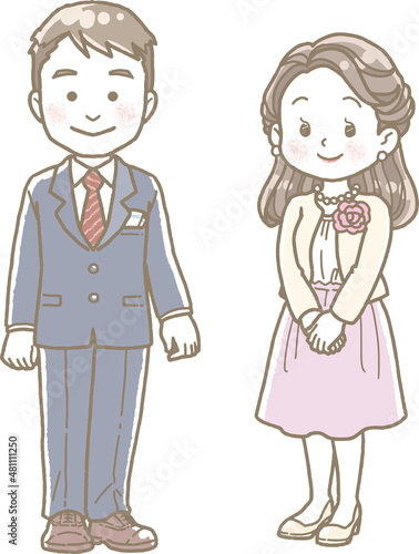 式に参列する親のイラスト　夫婦