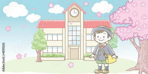 幼稚園の入園式のイラスト　男の子のみ