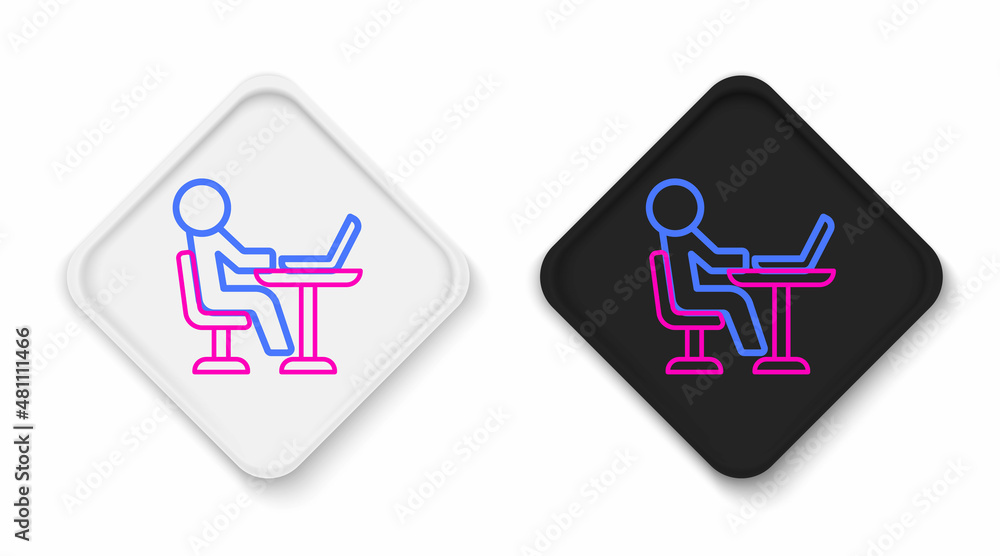 Line Freelancer icon isolated on white background. Freelancer man working on laptop at his house. Online working, distant job concept. Colorful outline concept. Vector Line Freelancer icon isolated on white background. Freelancer man working on laptop at his house. Online working, distant job concept. Colorful outline concept. Vector