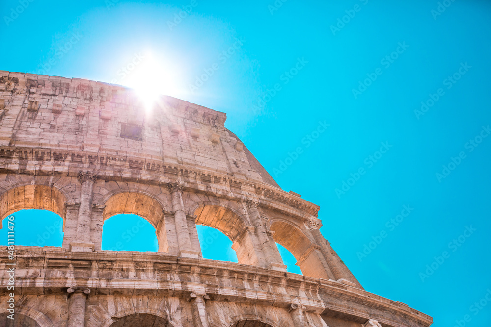 Amphitheater Colosseum, Italy Travel around Rome, wonder of the world, excursion and interesting tourist excursion to the ancient city, History of Ancient Rome monument