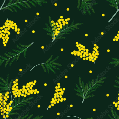 Blooming mimosa seamless pattern
