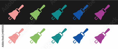 Set Ringing bell icon isolated on black and white background. Alarm symbol, service bell, handbell sign, notification symbol. Vector photo