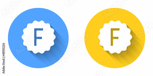 White Exam paper with incorrect answers survey icon isolated with long shadow background. Bad mark of test results. Circle button. Vector