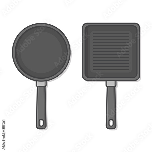 Frying Pan Vector Icon Illustration. Kitchen Utensil For Cooking