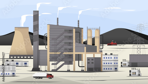 the coal energy, coal power plant in simple graphic